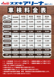 当店の車検・点検・整備料金表